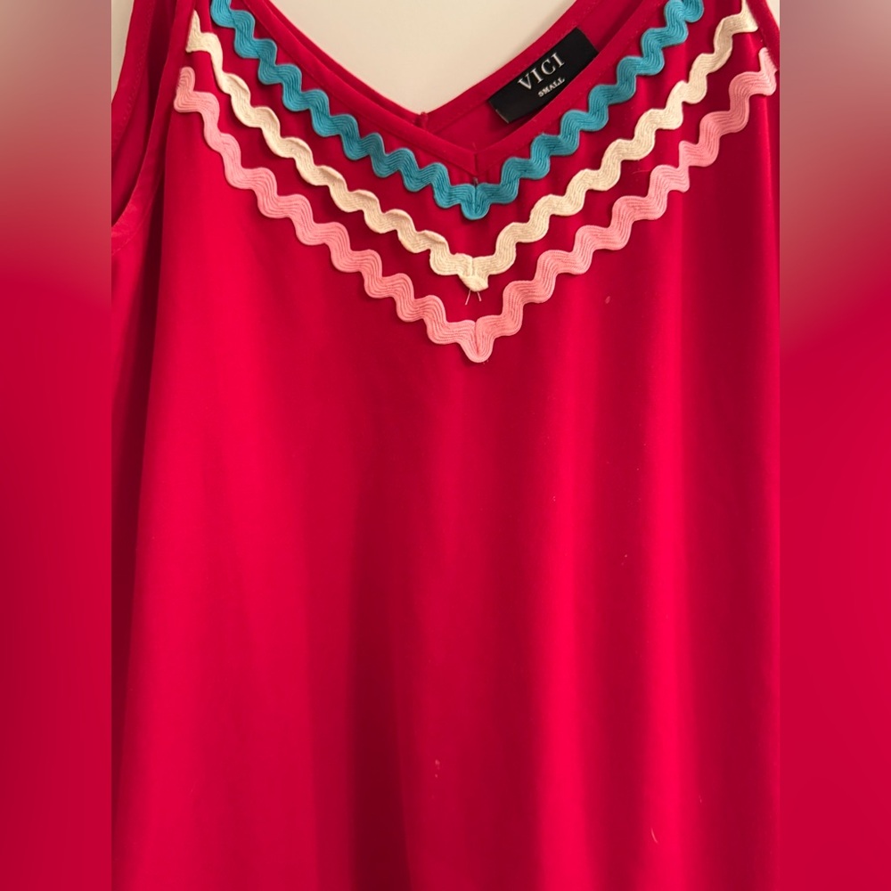 Vici Red strawberry shortcake dress with Colorful Trim. Loved this dress. Casual